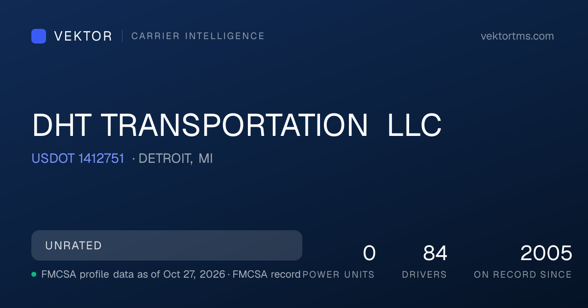 DHT TRANSPORTATION LLC — Authority & Insurance · DETROIT, MI · USDOT ...