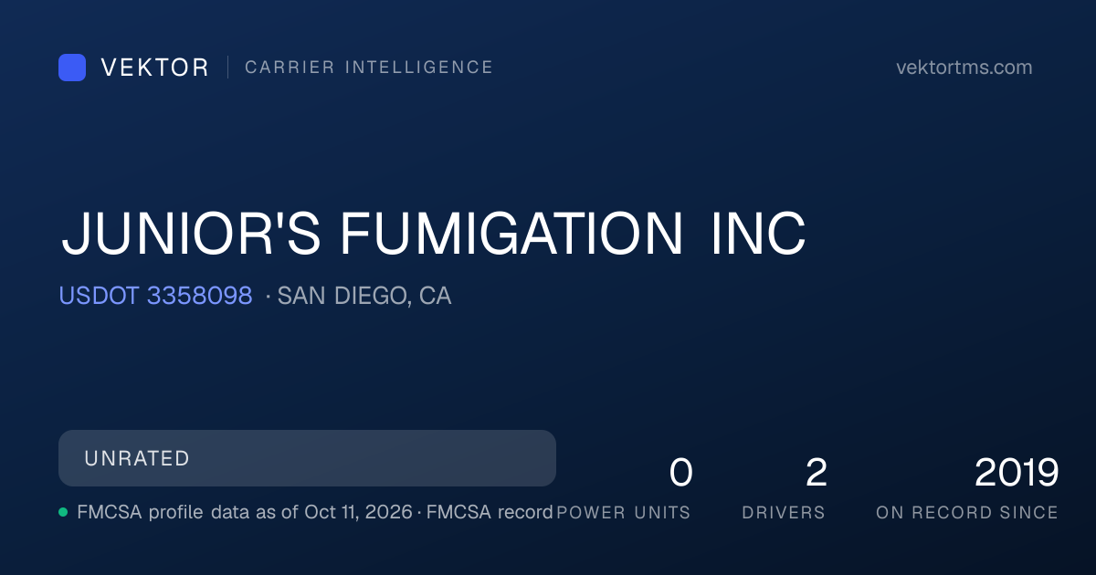 JUNIOR'S FUMIGATION INC — Safety · SAN DIEGO, CA · USDOT 3358098