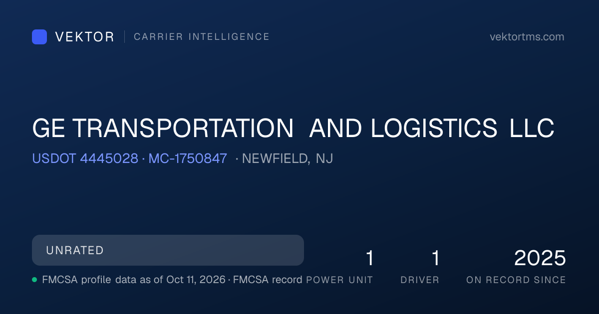 GE TRANSPORTATION AND LOGISTICS LLC — Identity & Federal · NEWFIELD, NJ ...